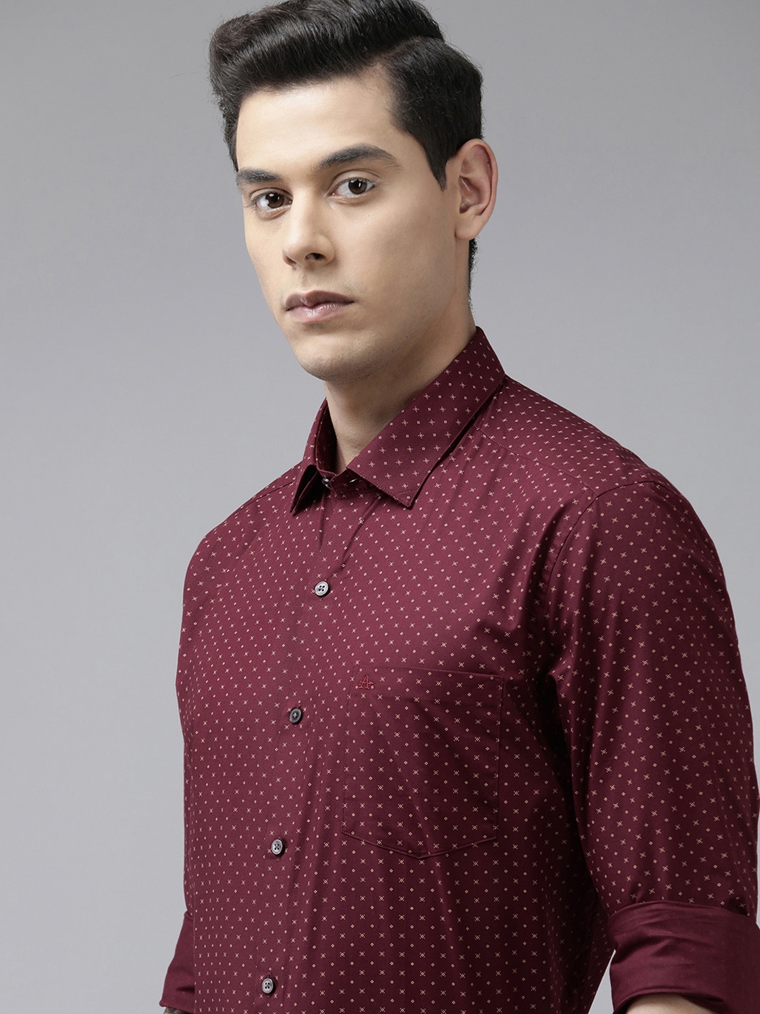 

Arrow Men Maroon & Beige Manhattan Slim Fit Printed Pure Cotton Formal Shirt