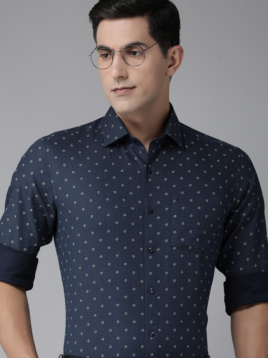 

Arrow Men Pure Cotton Manhattan Slim Fit Printed Formal Shirt, Blue