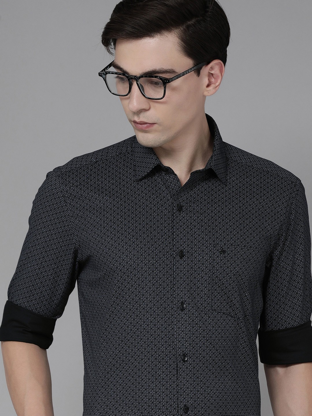 

Arrow Men Navy Blue Original Slim Fit Printed Pure Cotton Formal Shirt