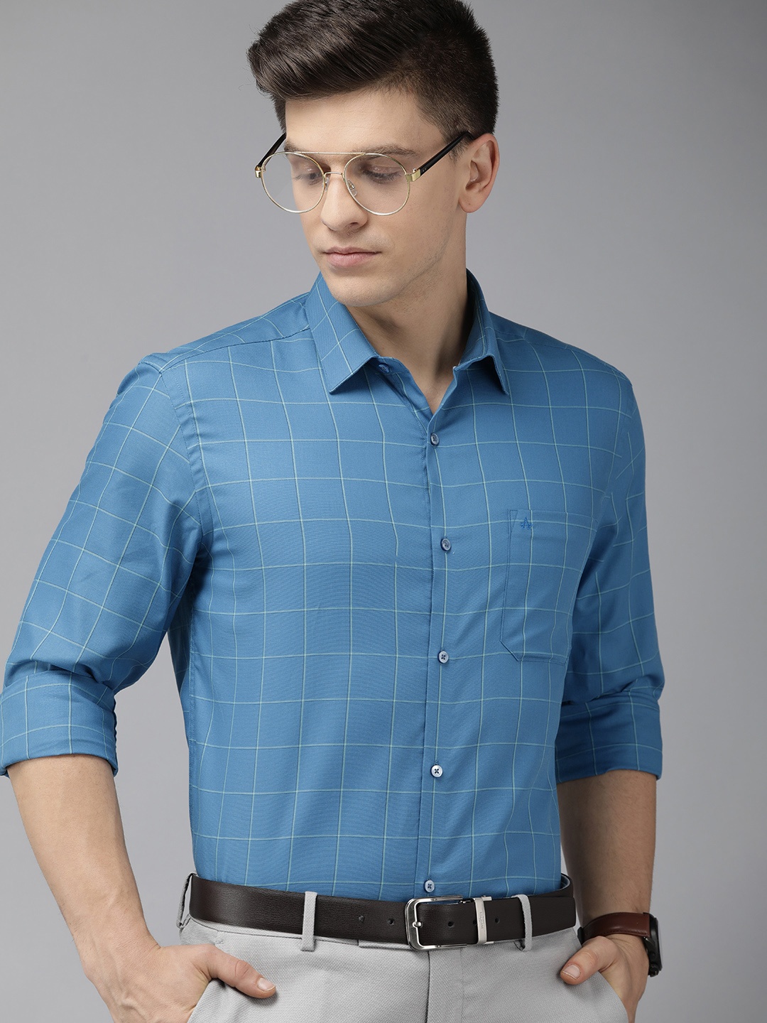 

Arrow Men Blue Manhattan Slim Fit Checked Pure Cotton Formal Shirt