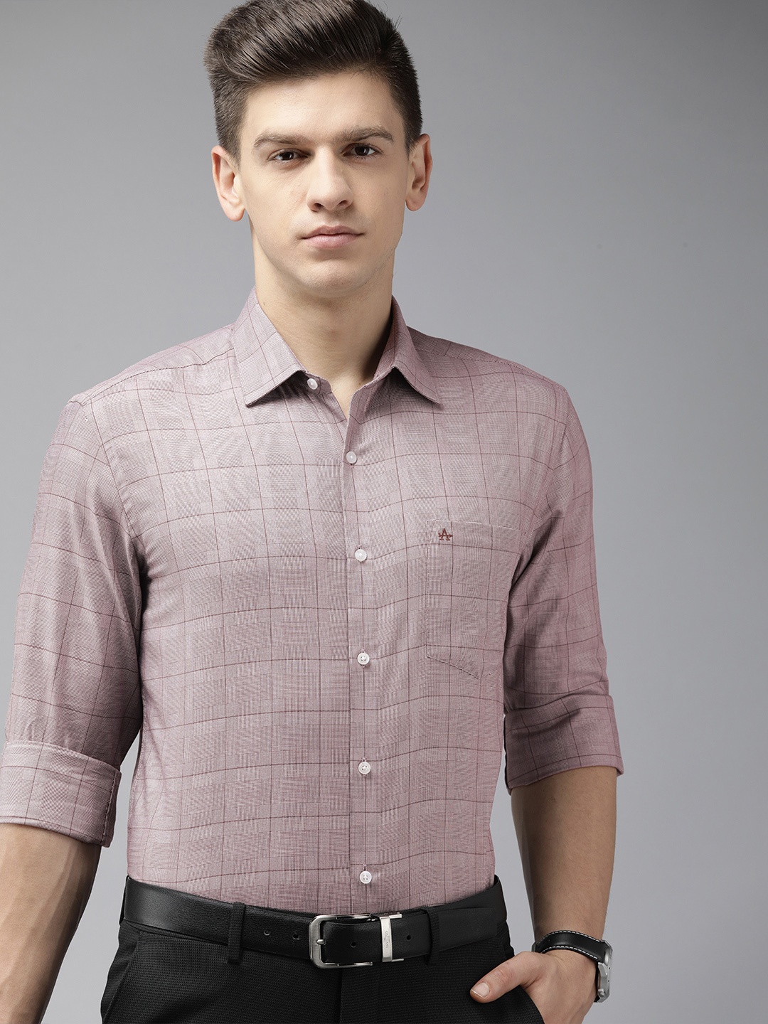 

Arrow Men Maroon Manhattan Slim Fit Checked Pure Cotton Formal Shirt