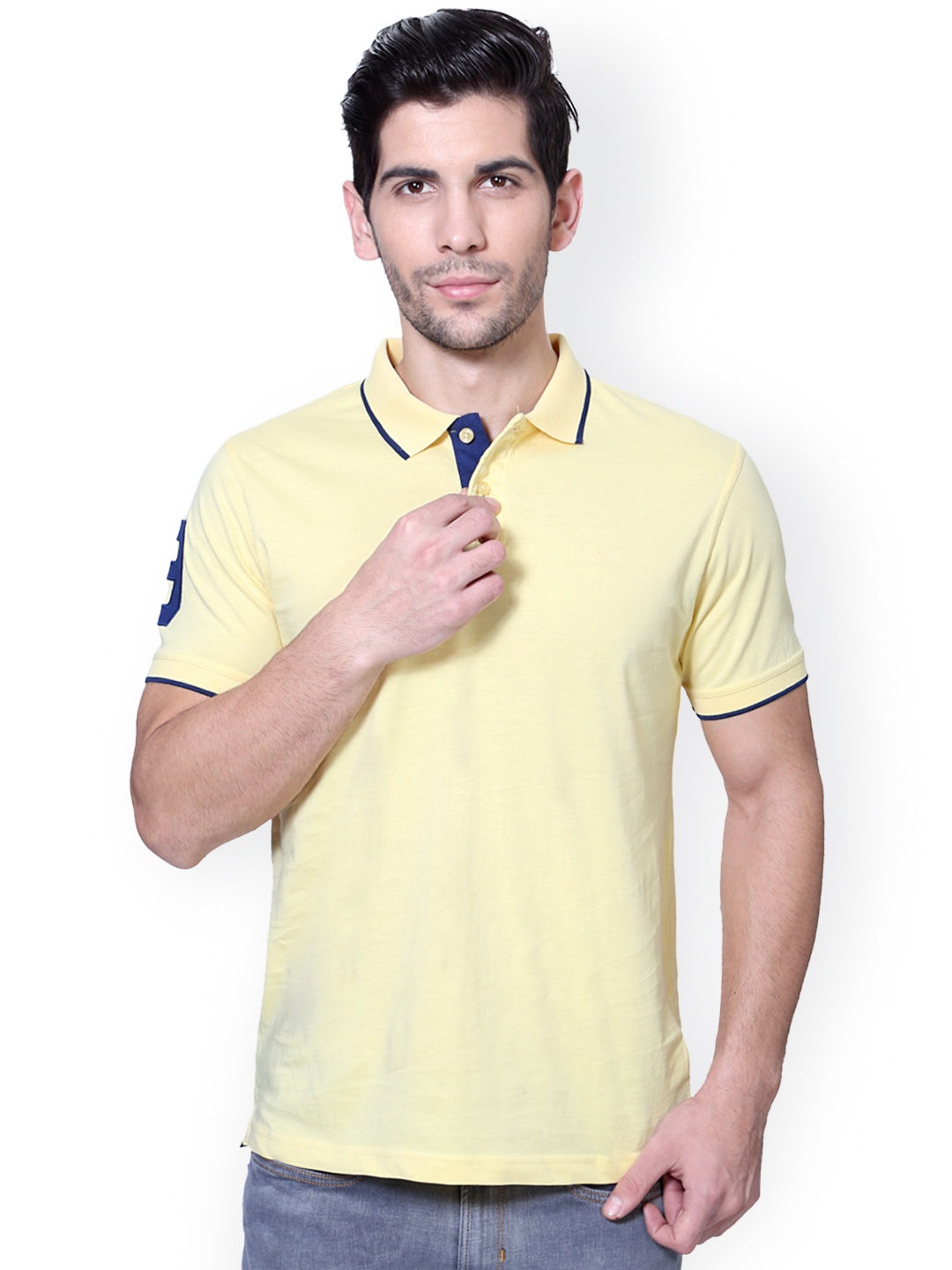

Peter England Men Yellow Polo Pure Cotton T-shirt