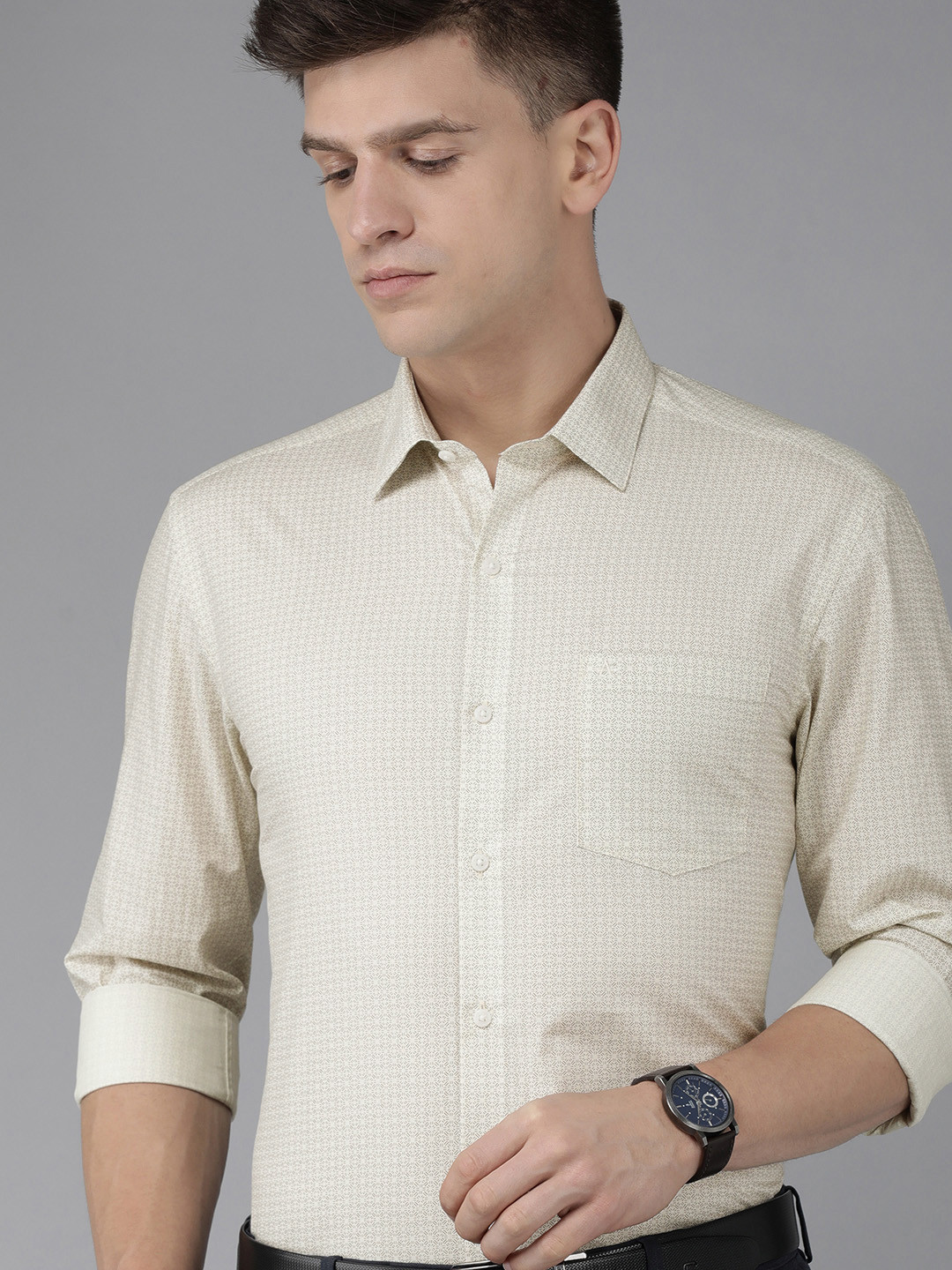 

Arrow Men Yellow Manhattan Slim Fit Ditsy Printed Pure Cotton Formal Shirt