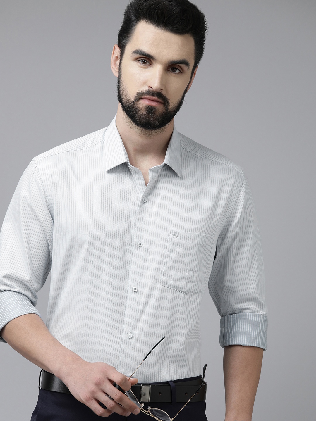 

Arrow Men White & Grey Manhattan Slim Fit Pinstripes Pure Cotton Formal Shirt