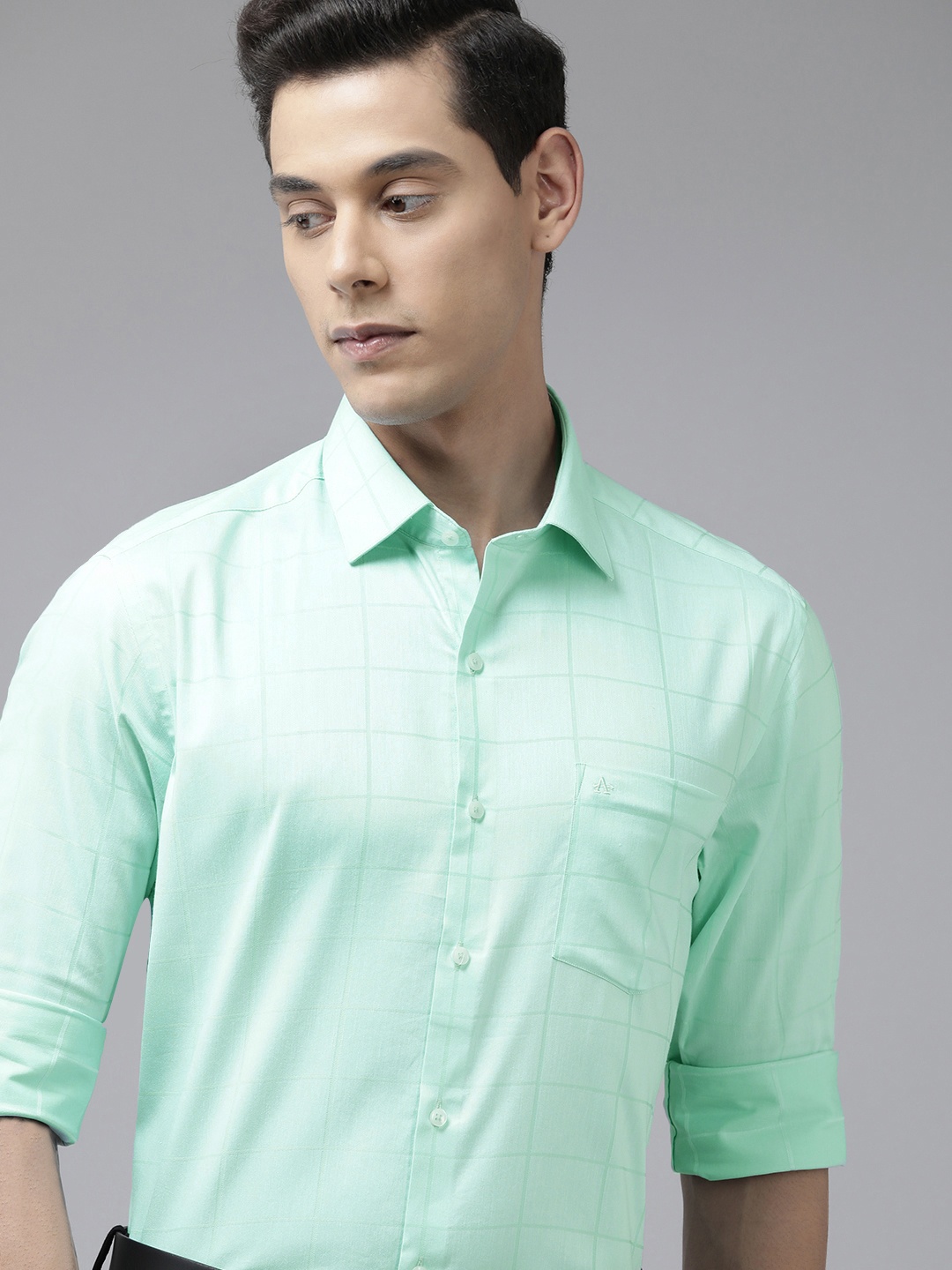 

Arrow Men Sea Green Manhattan Slim Fit Checked Pure Cotton Formal Shirt