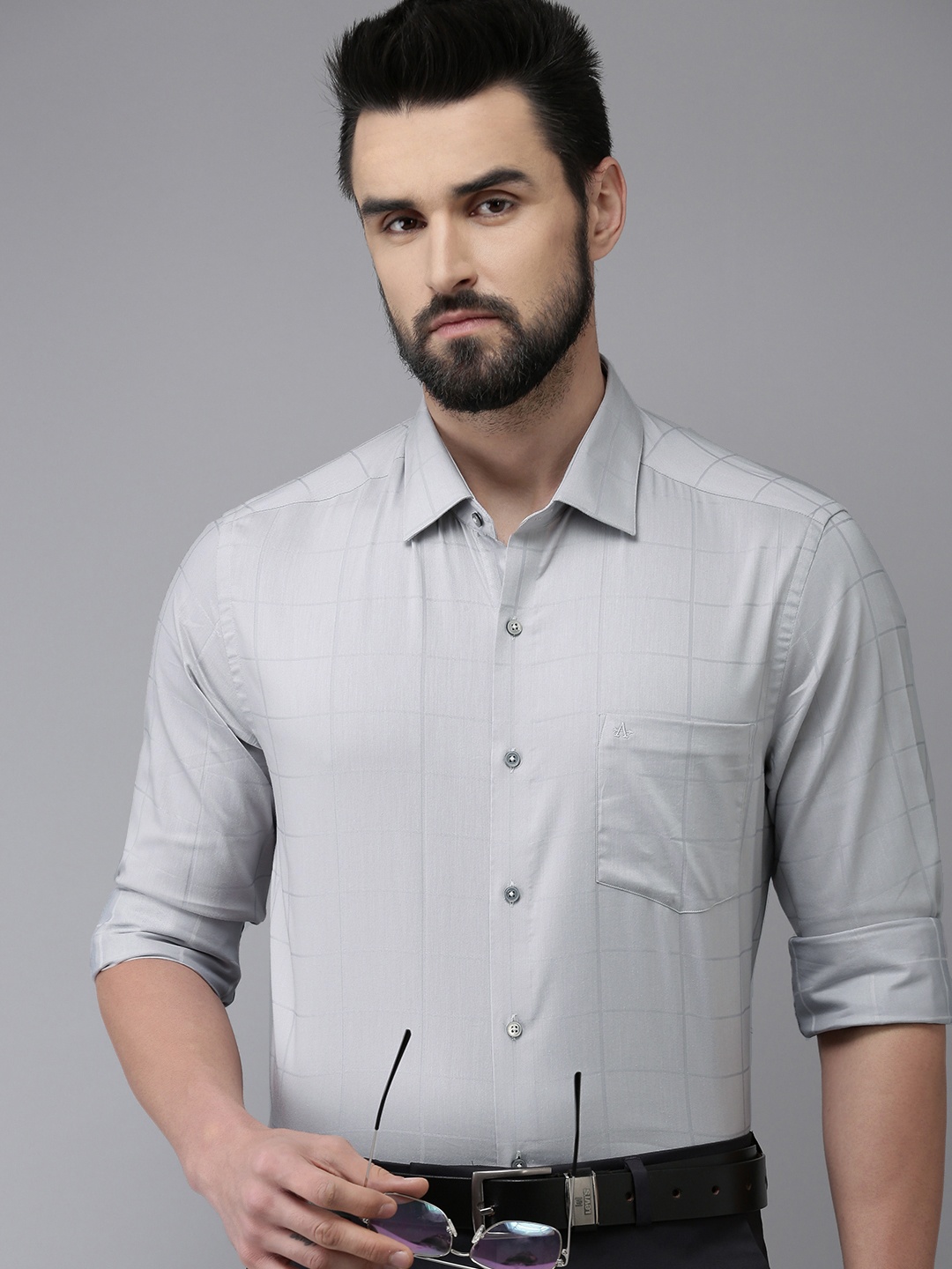 

Arrow Men Grey Manhattan Slim Fit Checked Pure Cotton Formal Shirt