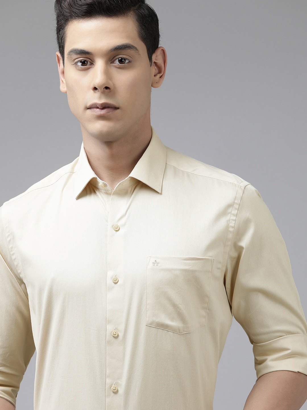 

Arrow Men Beige Manhattan Slim Fit Textured Pure Cotton Formal Shirt