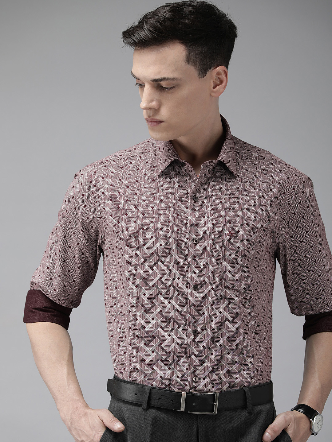

Arrow Men Maroon & White Original Slim Fit Checked Pure Cotton Formal Shirt