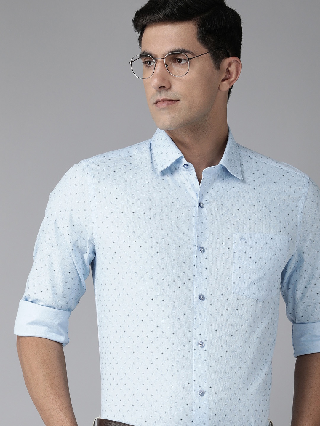 

Arrow Men Pure Cotton Manhattan Slim Fit Printed Formal Shirt, Blue
