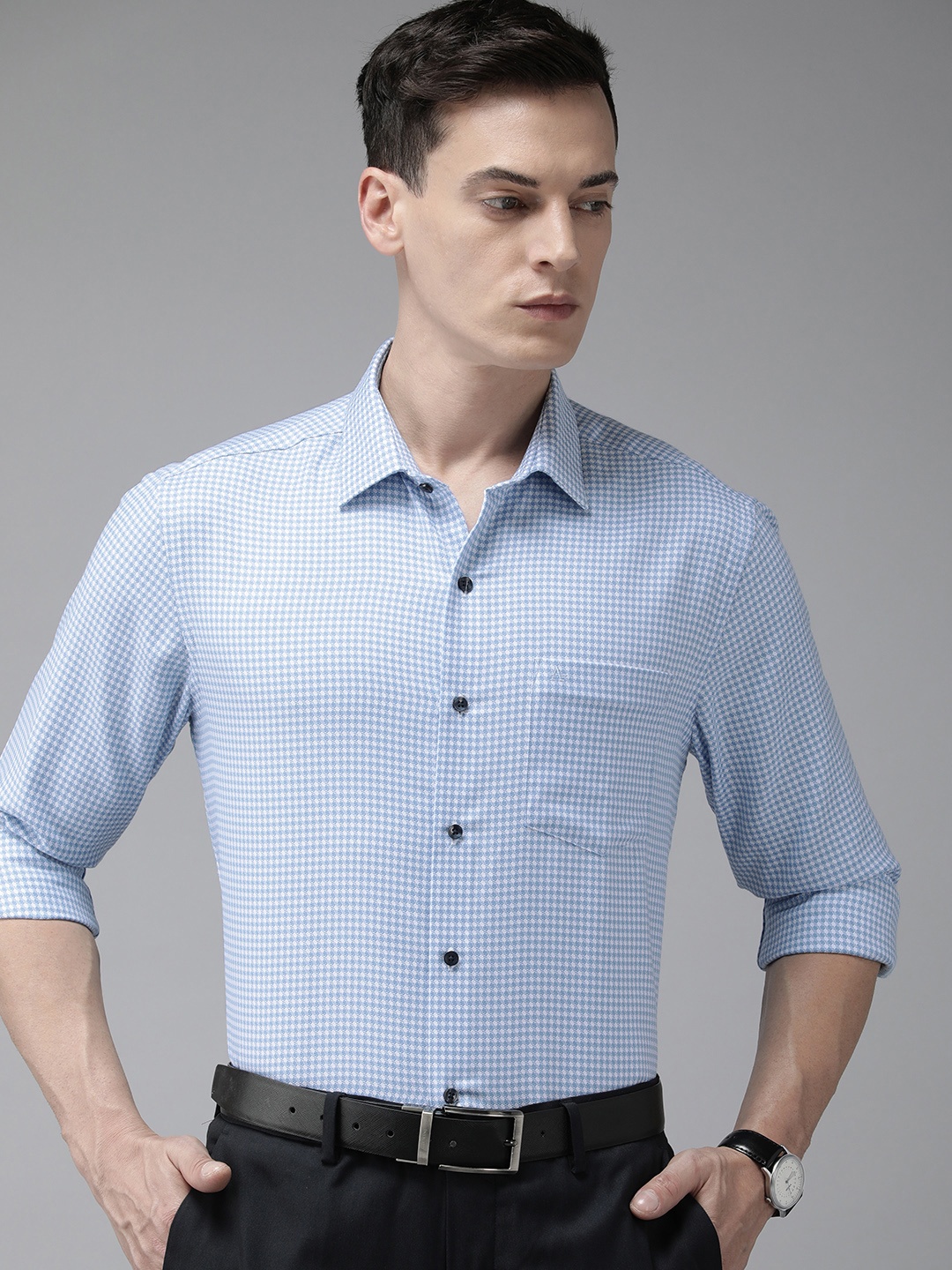 

Arrow Men Blue Original Slim Fit Micro Checks Printed Semiformal Shirt