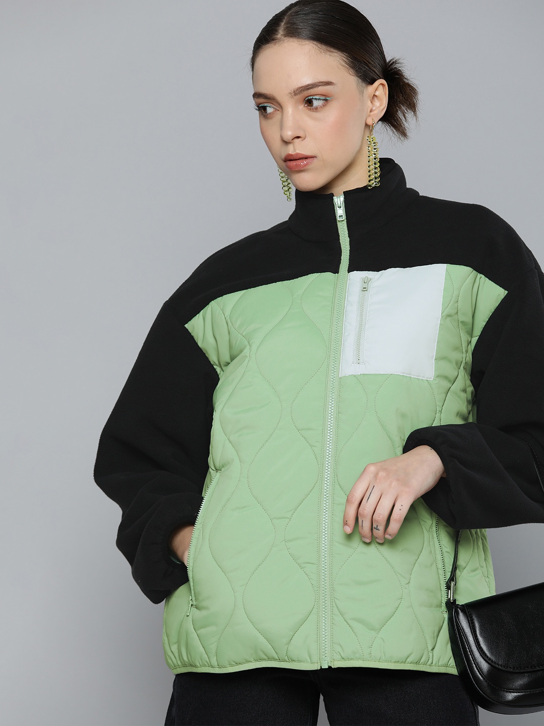 

Levis Women Green& Black Colourblocked Padded Jacket