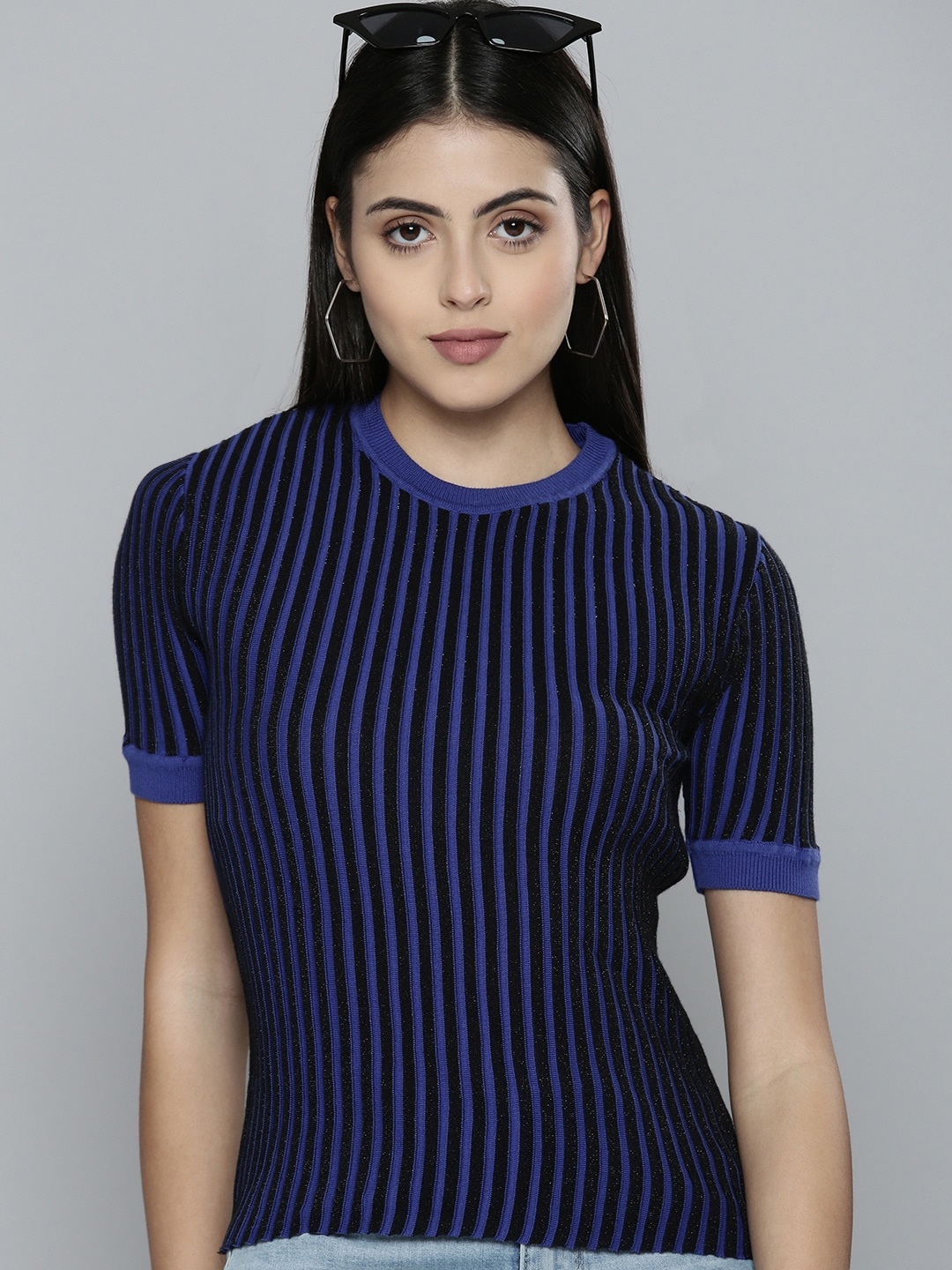 

Levis Women Striped Round-Neck Regular Casual T-shirt, Blue
