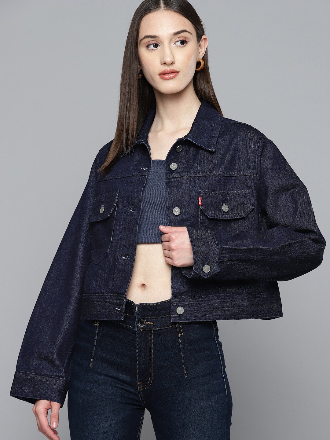 

Levis Women Pure Cotton Crop Denim Jacket, Navy blue
