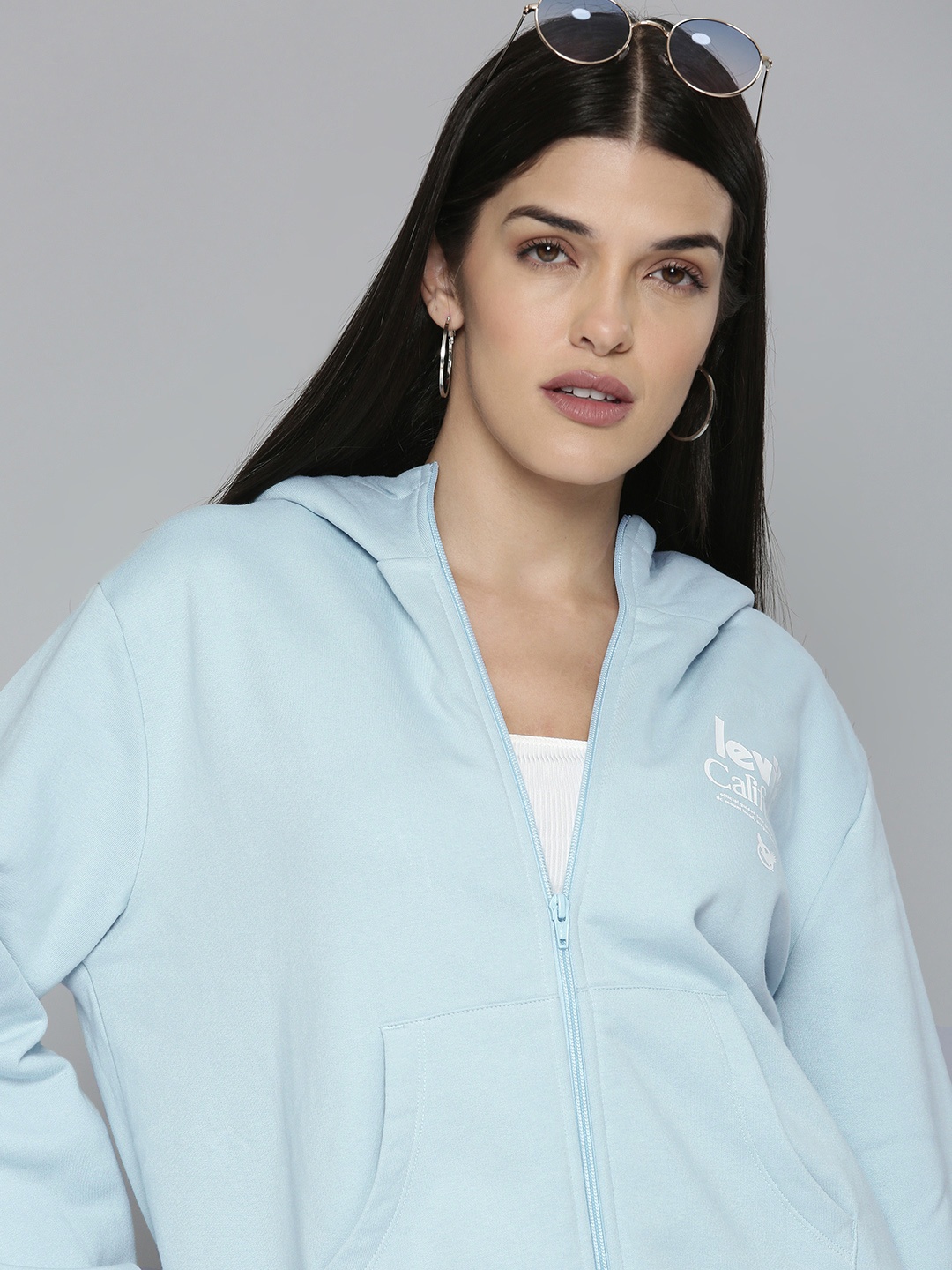 

Levis Women Blue Solid Relaxed Fit Hooded Sweatshirt