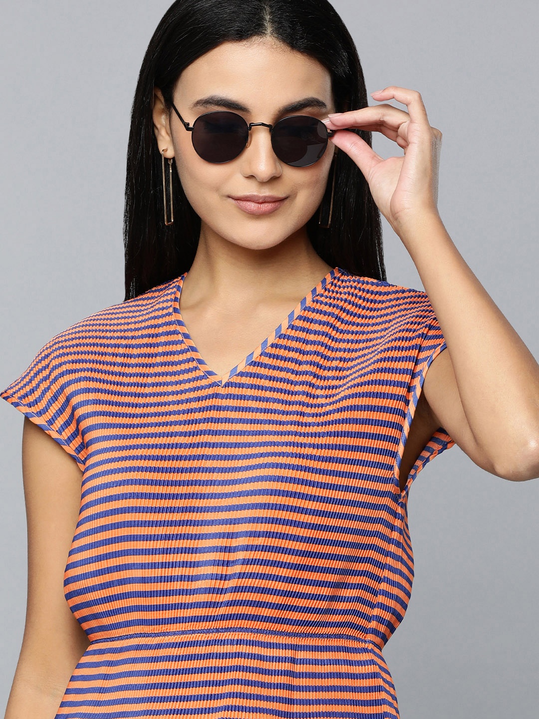 

Levis Orange & Blue Striped Extended Sleeves Peplum Top
