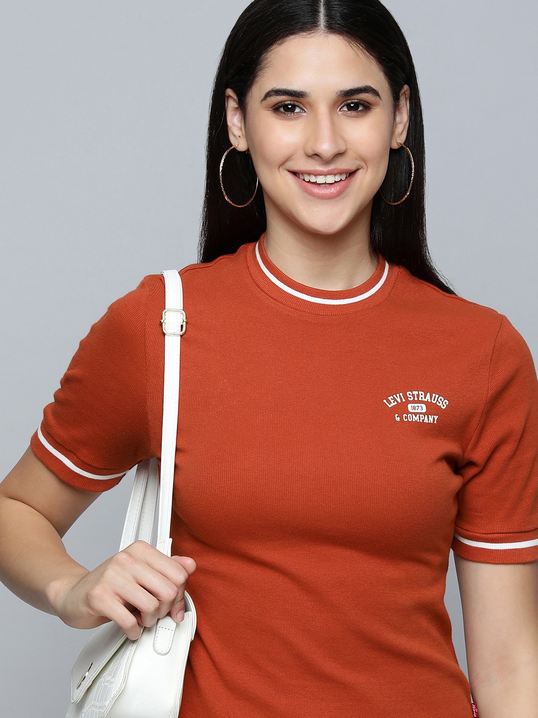 

Levis Women Red Slim Fit Solid T-shirt