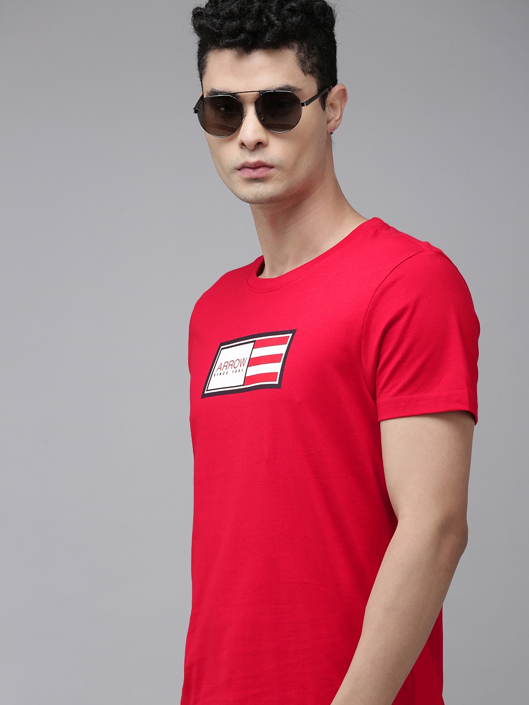 

Arrow Men Red Typography Printed Pure Cotton T-shirt