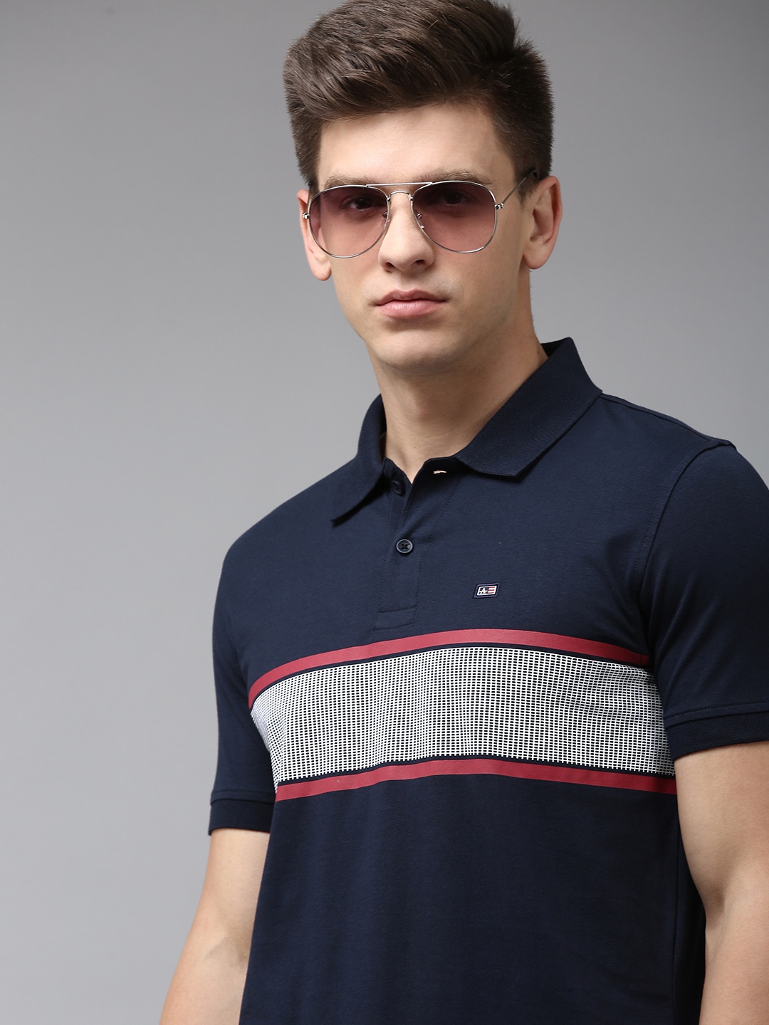 

Arrow Men Colourblocked Polo Collar Pure Cotton T-shirt, Navy blue