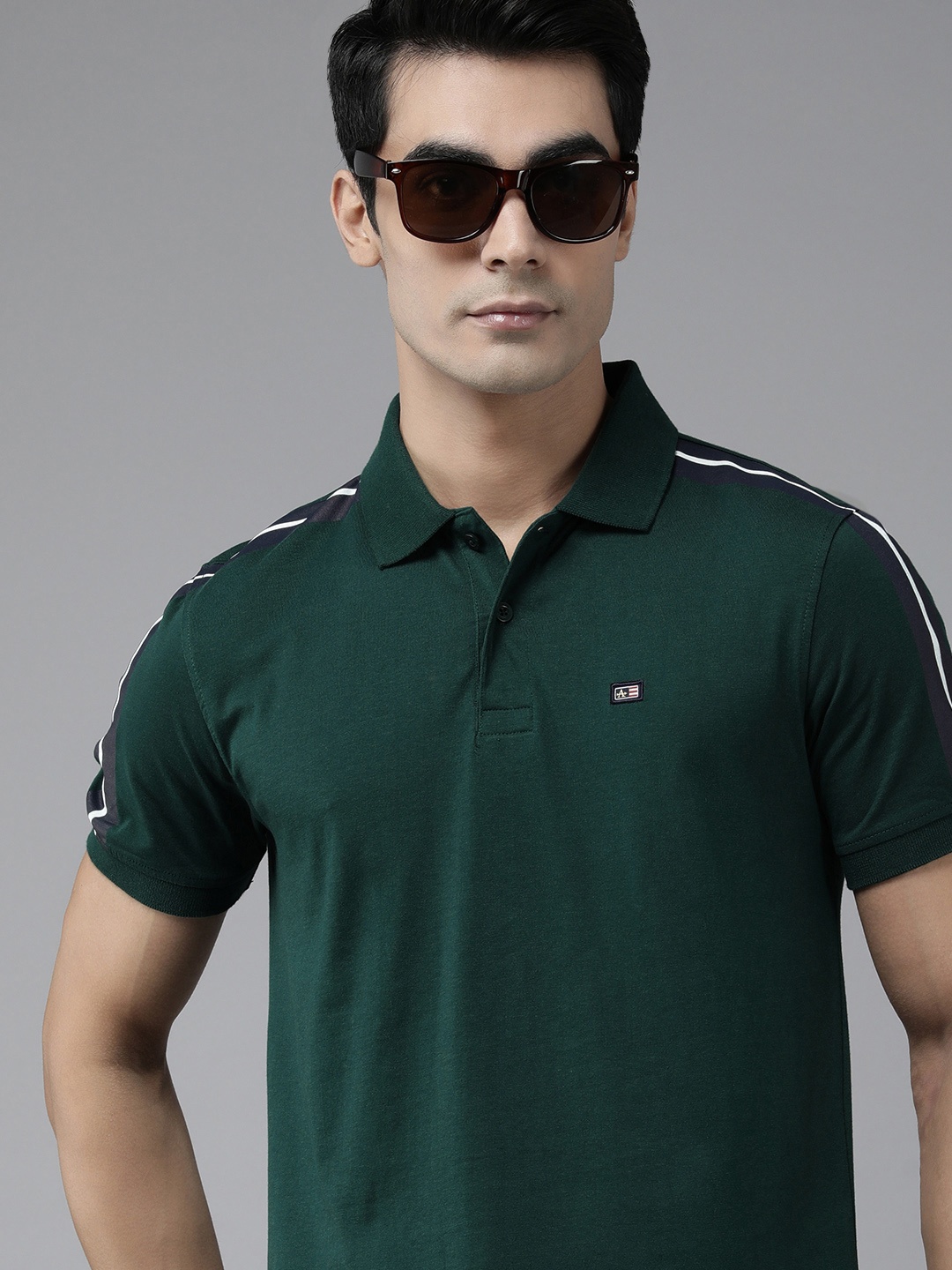 

Arrow Men Dark Green Embroidered Polo Collar Pure Cotton T-shirt