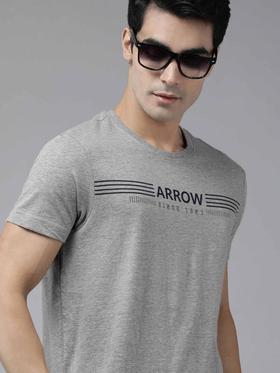 

Arrow Men Grey Brand Logo Printed Round-Neck Casual T-shirt