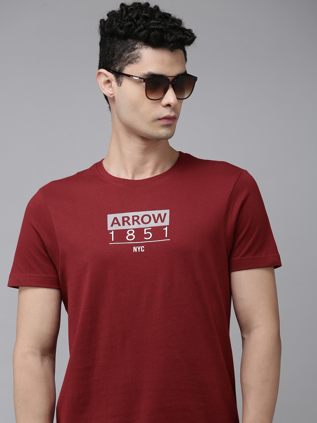 

Arrow Men Red Typography Printed Pure Cotton T-shirt