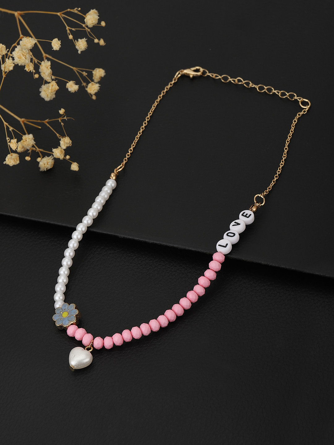 

Carlton London Girls White & Pink Gold-Plated Enamelled Necklace