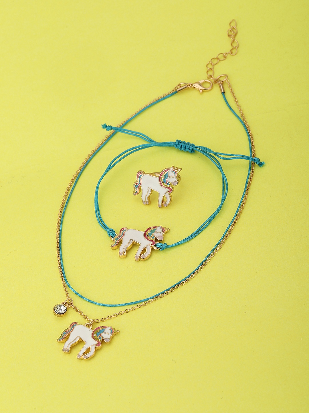 

Carlton London Girls Turquoise Blue Gold-Plated Jewellery Set