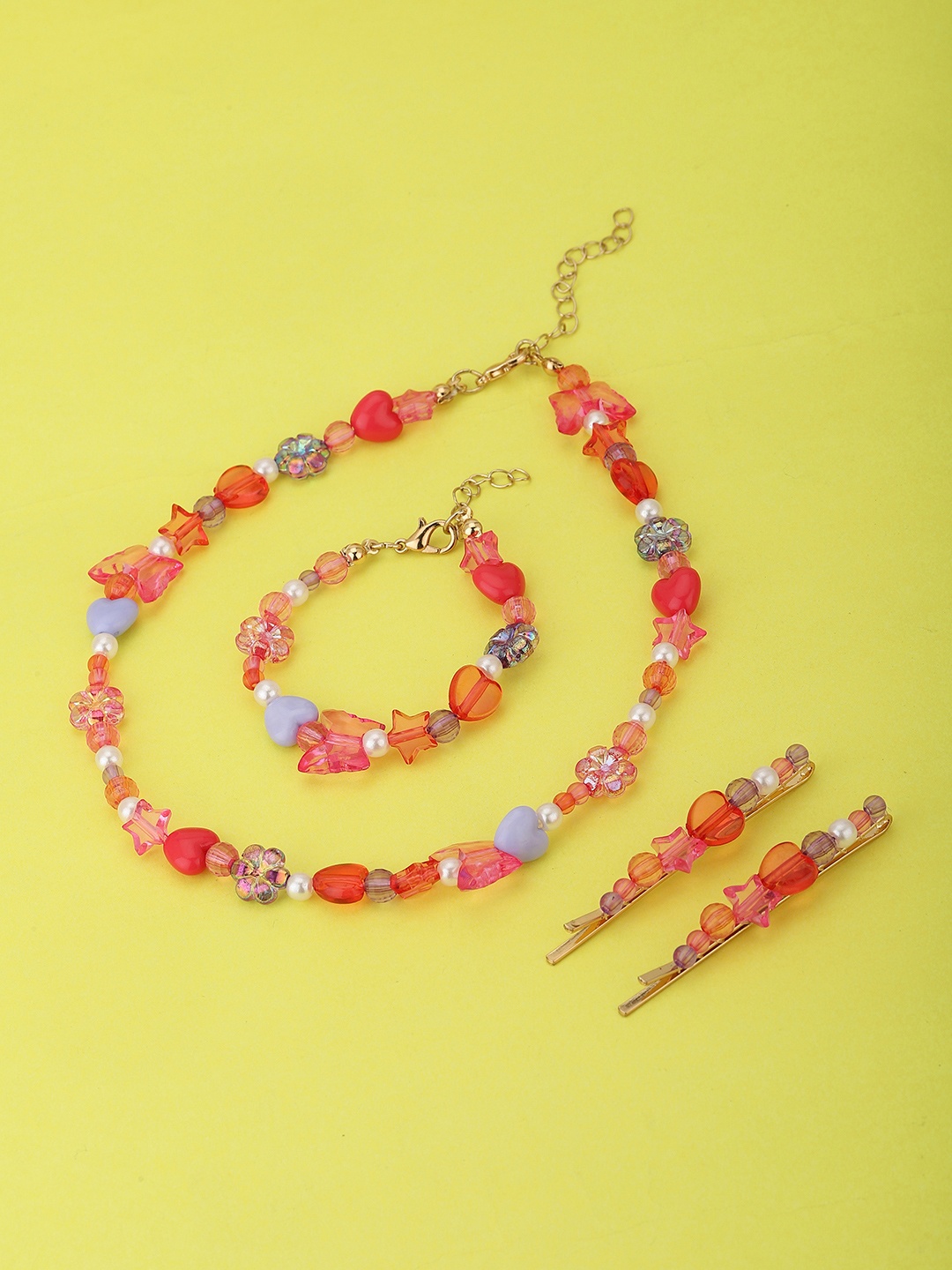 

Carlton London Girls Gold-Plated Pink & Blue Beaded Jewellery Set