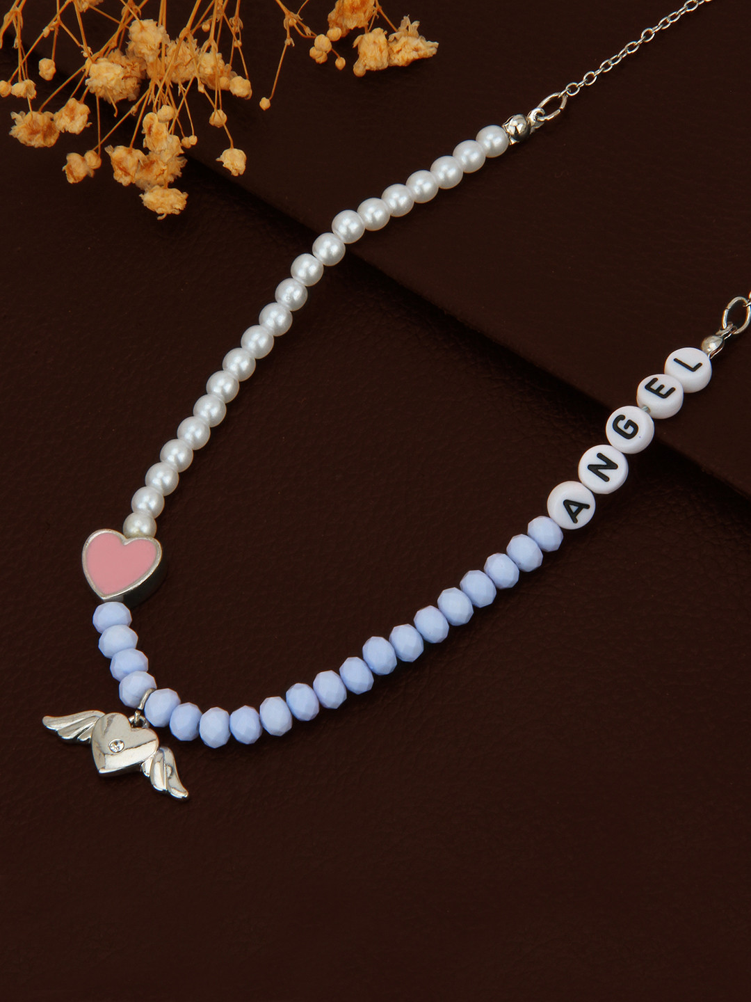 

Carlton London Girls White & Blue Rhodium-Plated Enamelled Necklace