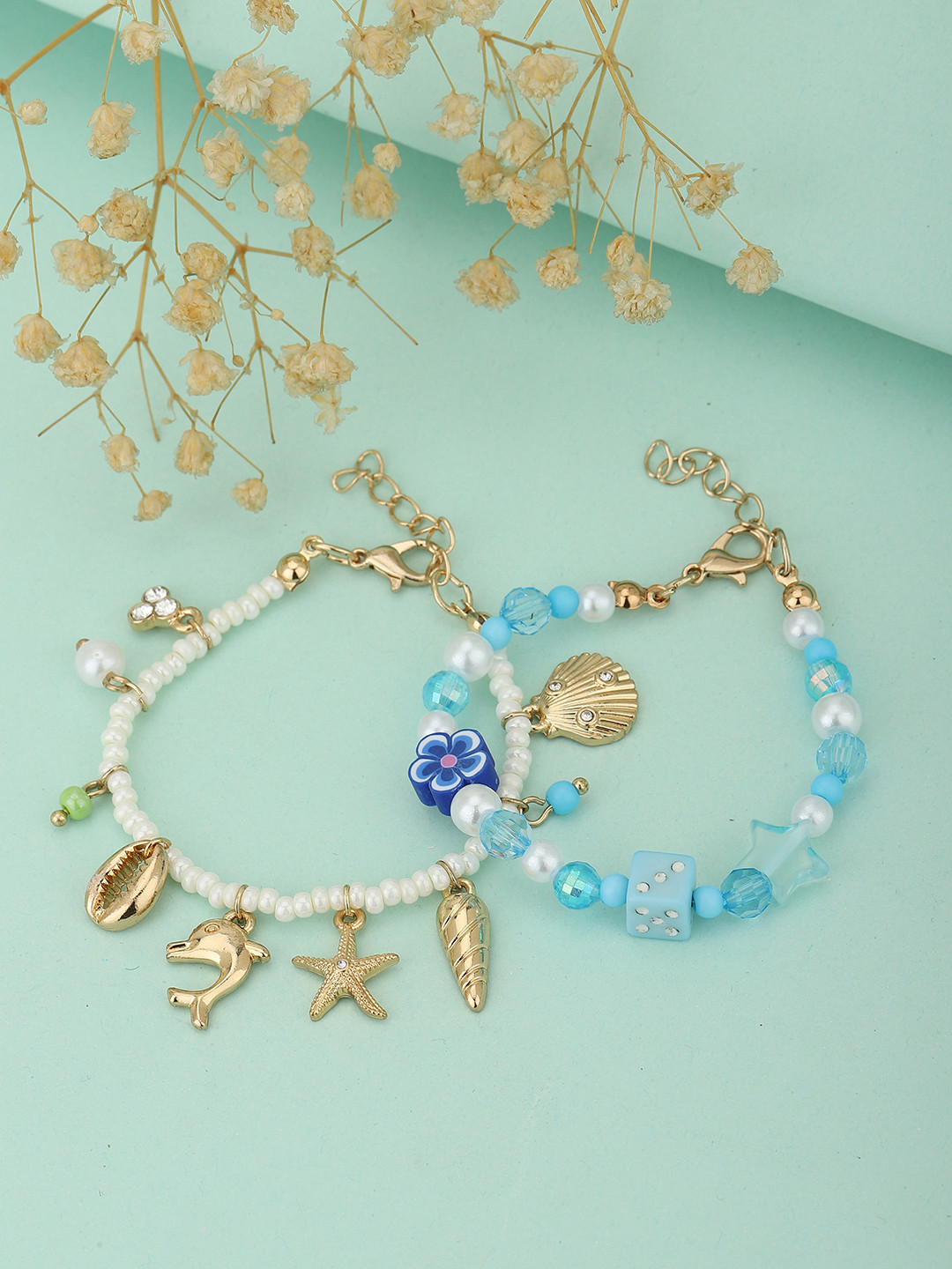 

Carlton London Girls Set of 2 Multicoloured Gold-Plated Charm Bracelet, Multi