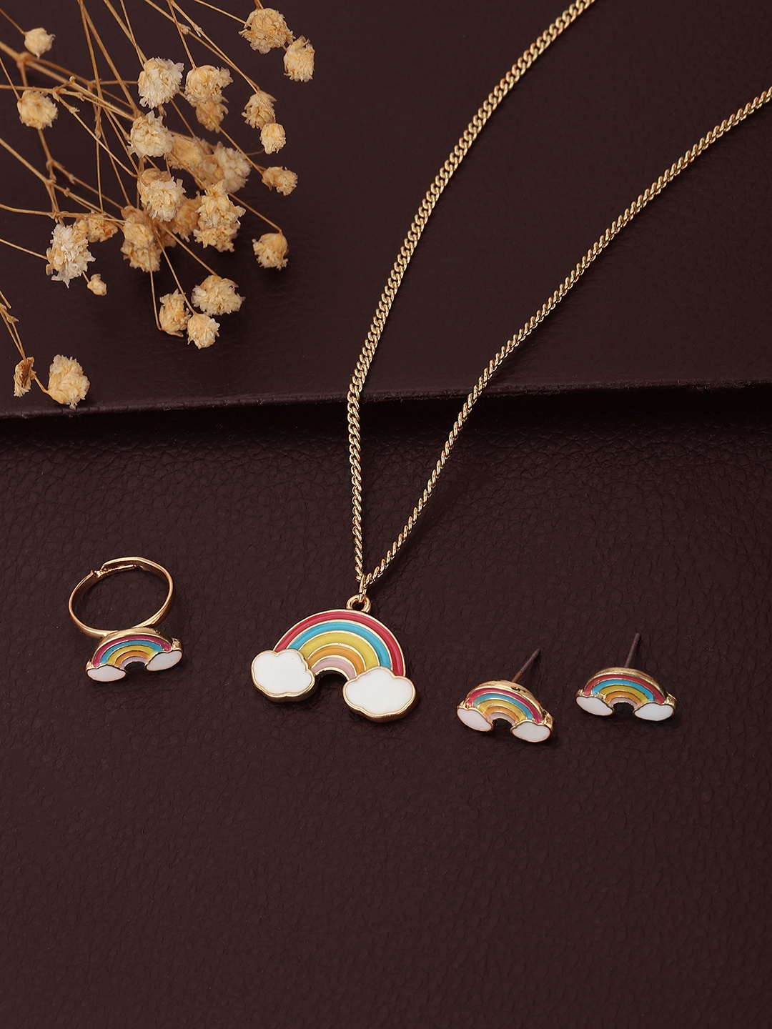 

Carlton London Girls Gold-Plated Multicoloured Jewellery Set, Multi