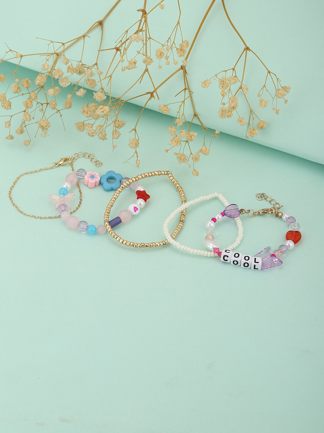 

Carlton London Girls Set of 5 Multicoloured Gold-Plated Charm Bracelet, Multi