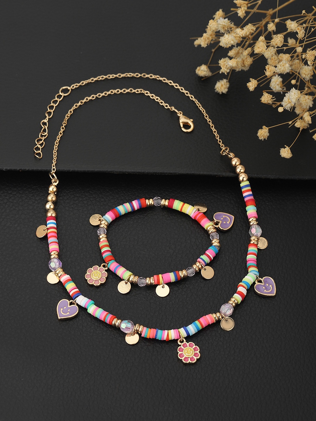 

Carlton London Girls Gold-Plated Multicoloured Beaded Jewellery Set, Multi