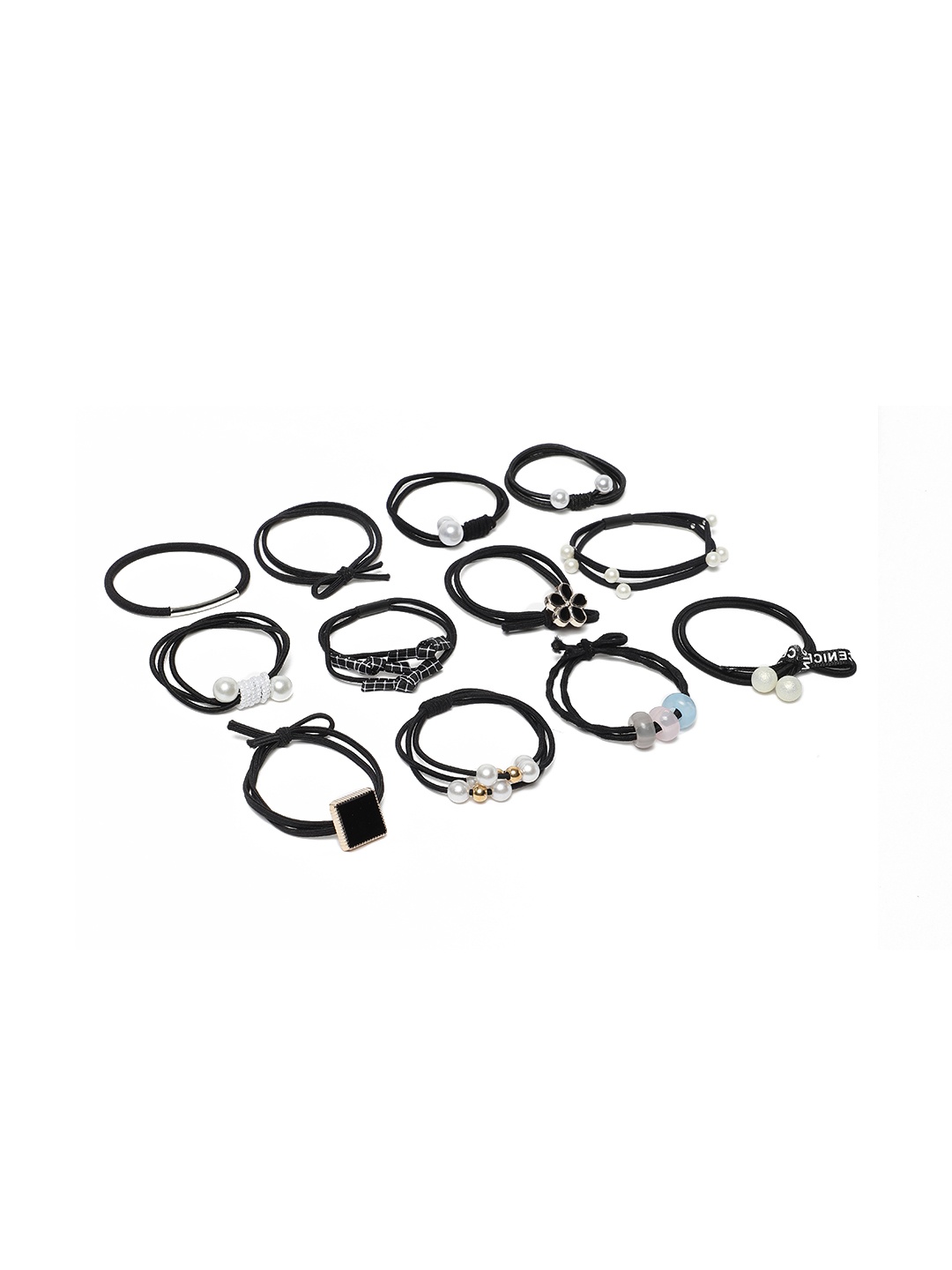 

DressBerry Women Set of 12 Embellished Ponytail Holders, Black