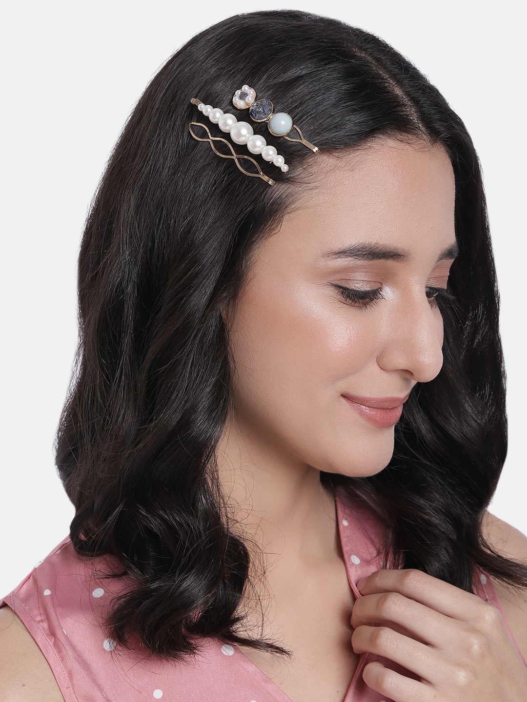 

DressBerry Women Set of 3 Oversized Embellished Bobby Pins, Gold