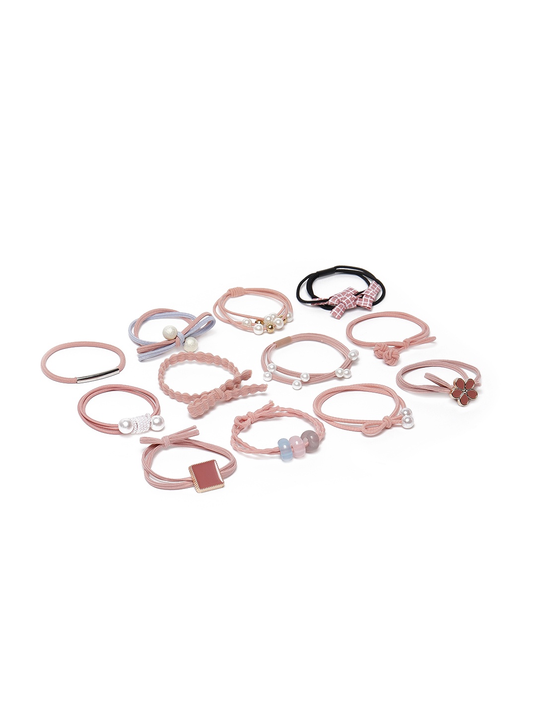 

DressBerry Women Set of 12 Embellished Ponytail Holders, Pink