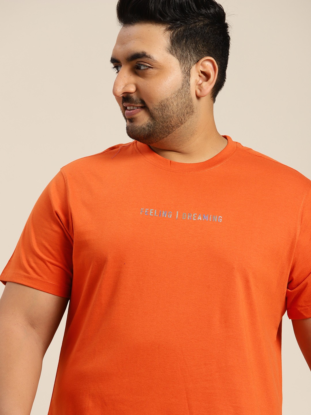 

Sztori Men Plus Size Orange Printed Detail T-shirt