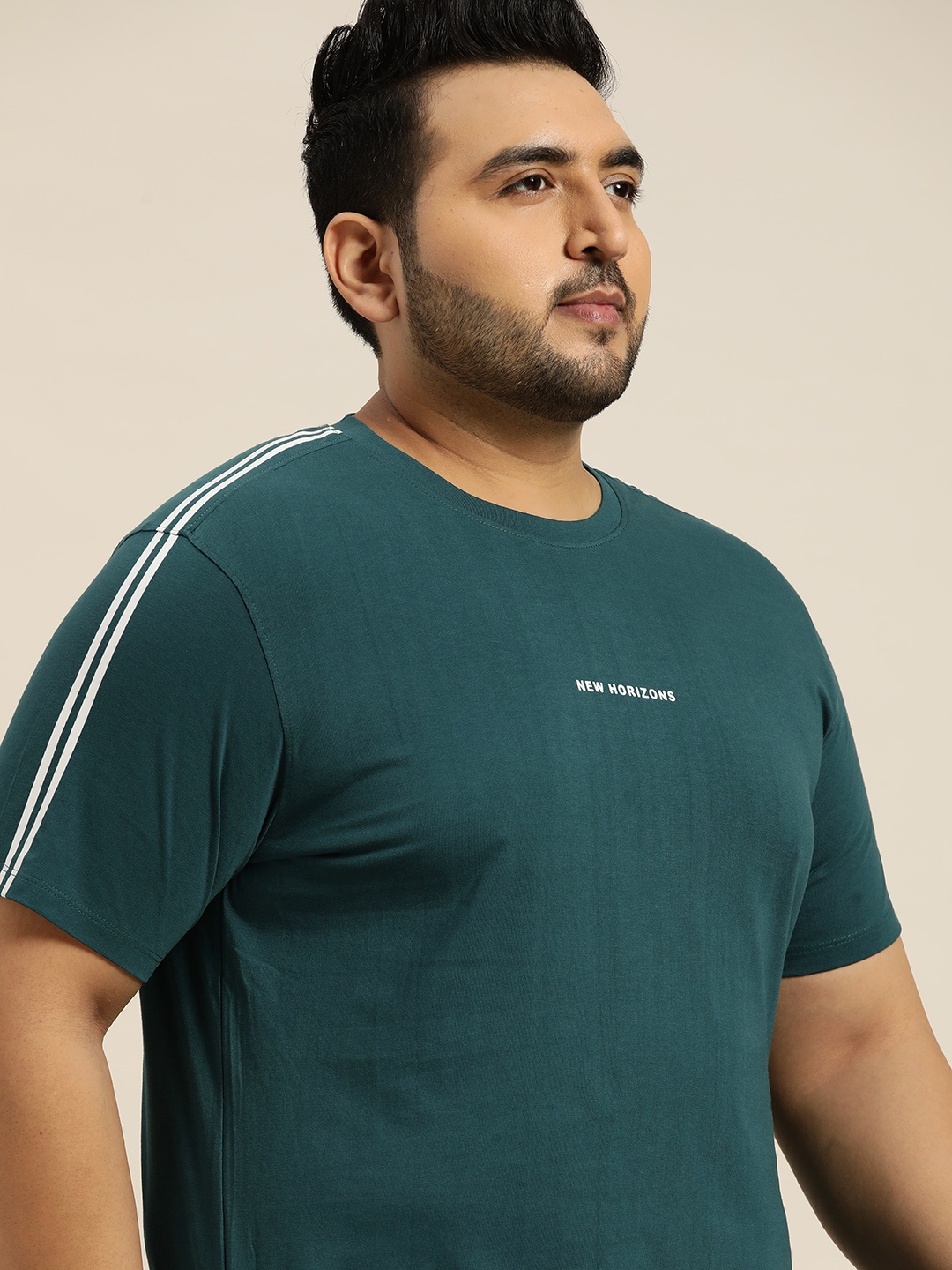 

Sztori Men Plus Size Teal Green Typography Printed Detail Regular Fit T-shirt