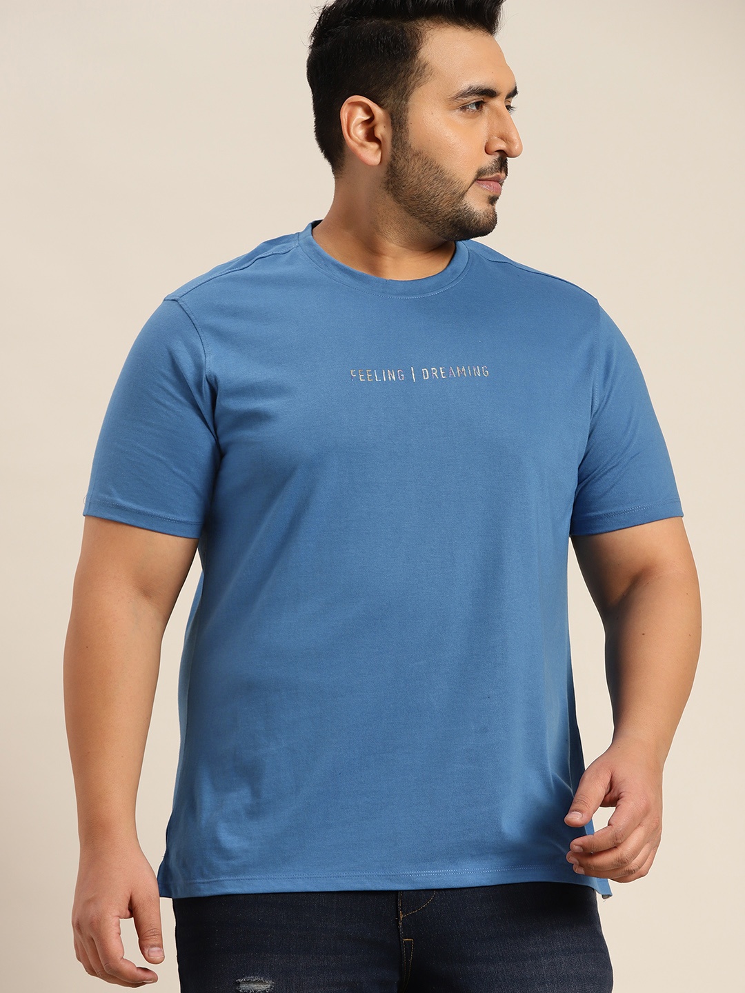 

Sztori Men Plus Size Blue Printed Detail T-shirt