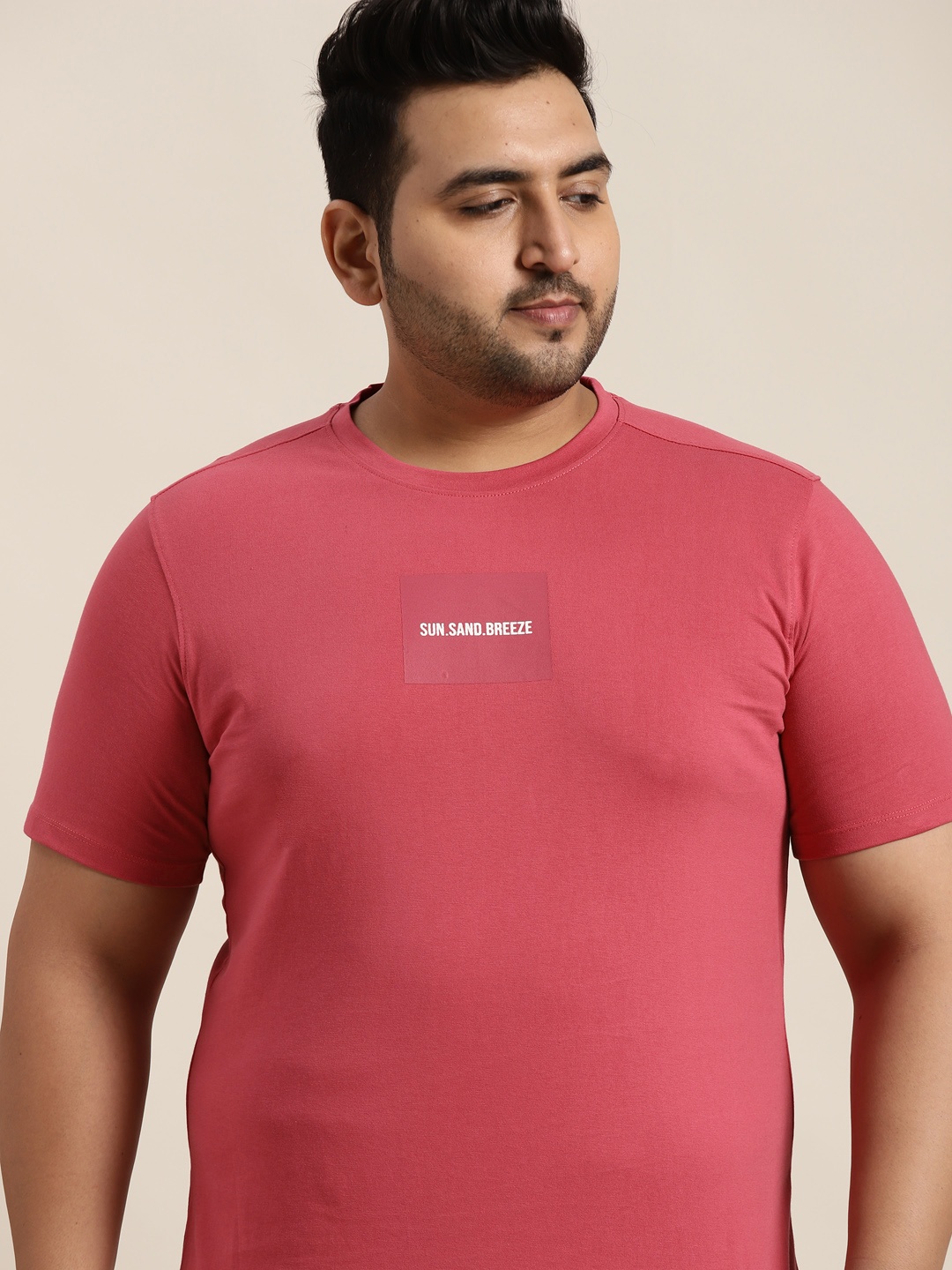 

Sztori Men Plus Size Pink Solid Pure Cotton T-shirt