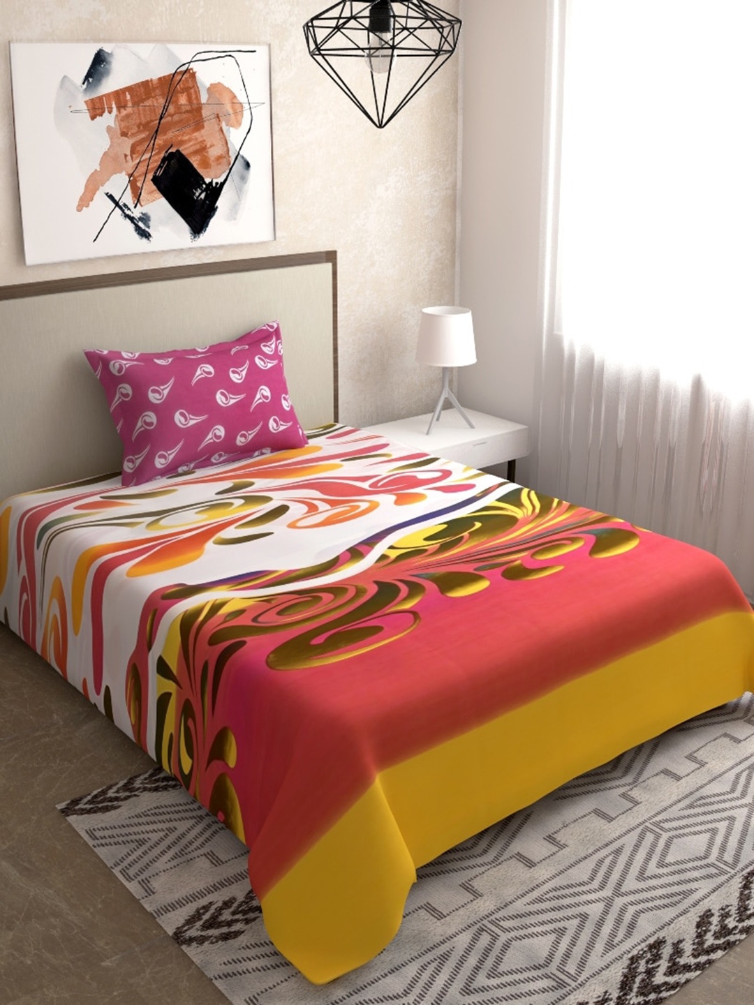 

Salona Bichona Unisex Orange Floral Printed Bedsheets