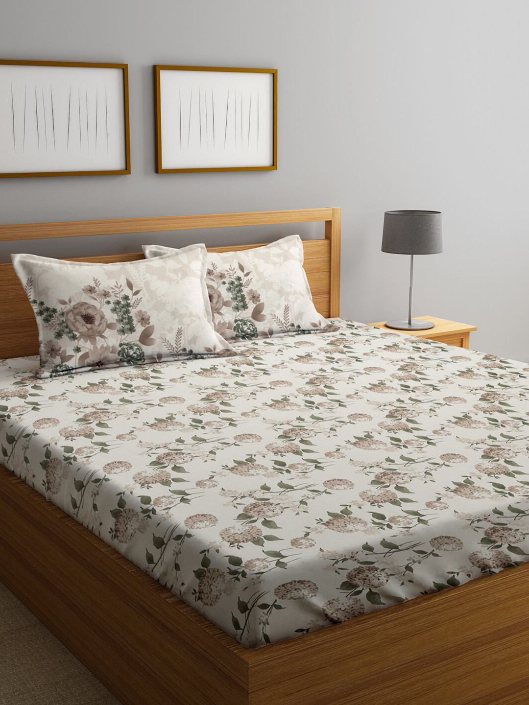 

KLOTTHE Pure Cotton 300 TC Floral Double Bedsheet with 2 Pillow Covers, White