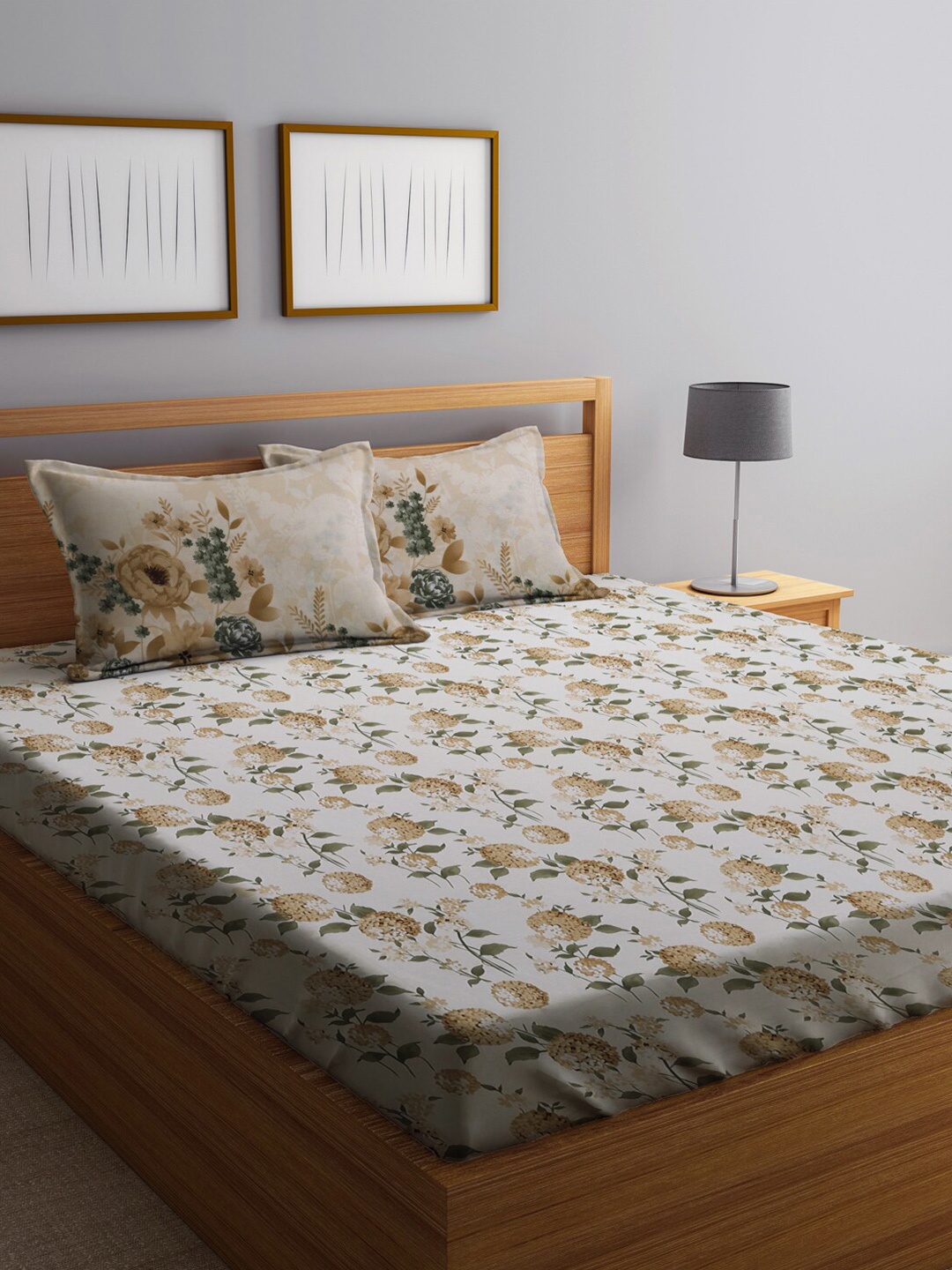 

KLOTTHE Pure Cotton 300 TC Floral Double Bedsheet with 2 Pillow Covers, White