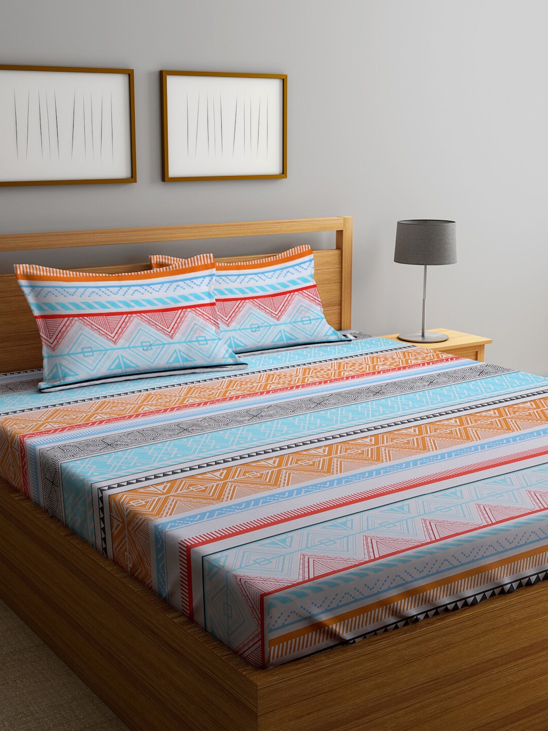 

KLOTTHE Pure Cotton 300 TC Striped Double Bedsheet with 2 Pillow covers, Blue