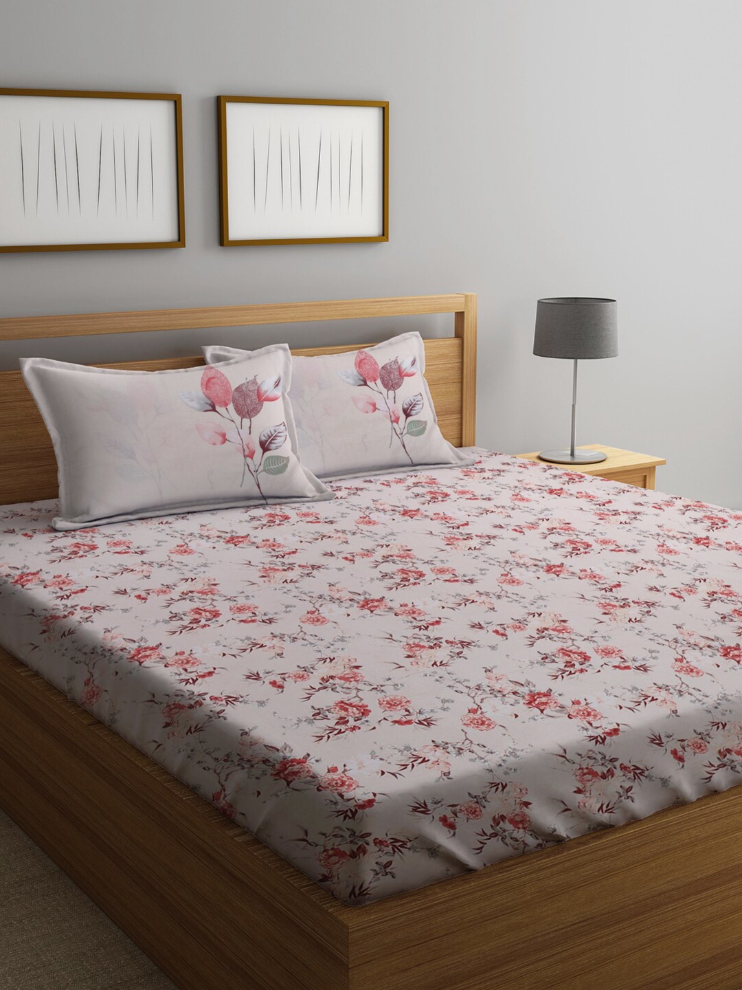 

KLOTTHE Pure Cotton 300 TC Floral Double Bedsheet with 2 Pillow Covers, Off white