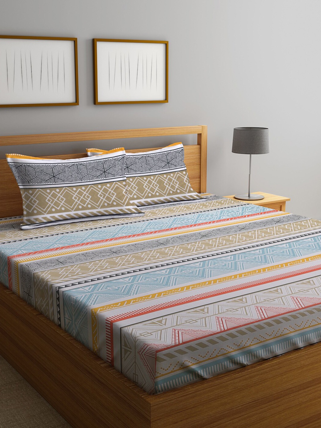 

KLOTTHE Pure Cotton 300 TC Striped Double Bedsheet with 2 Pillow covers, White