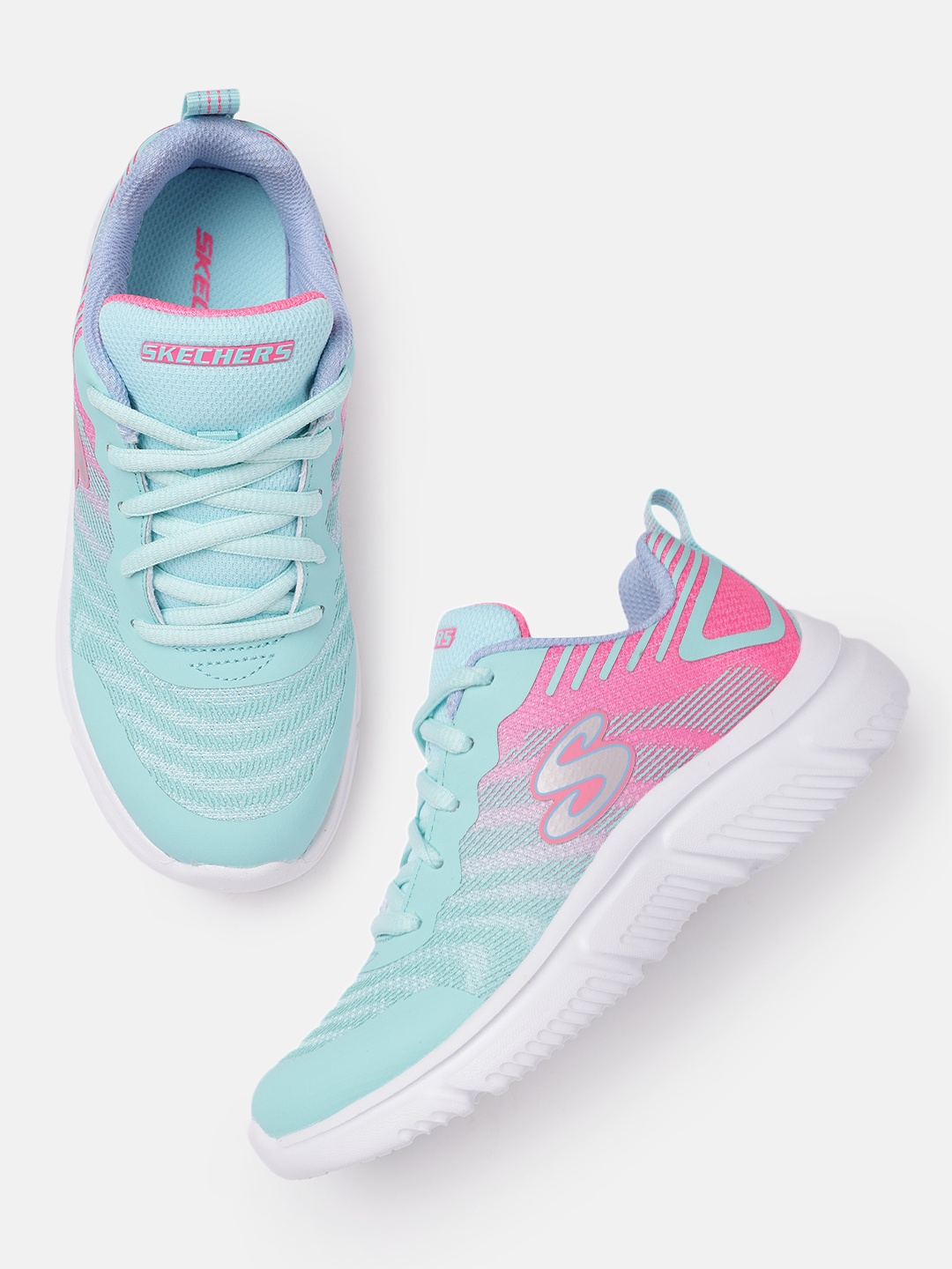 

Skechers Girls Aqua Blue Textured Go Run 650 Firey Colors Regular Sneakers