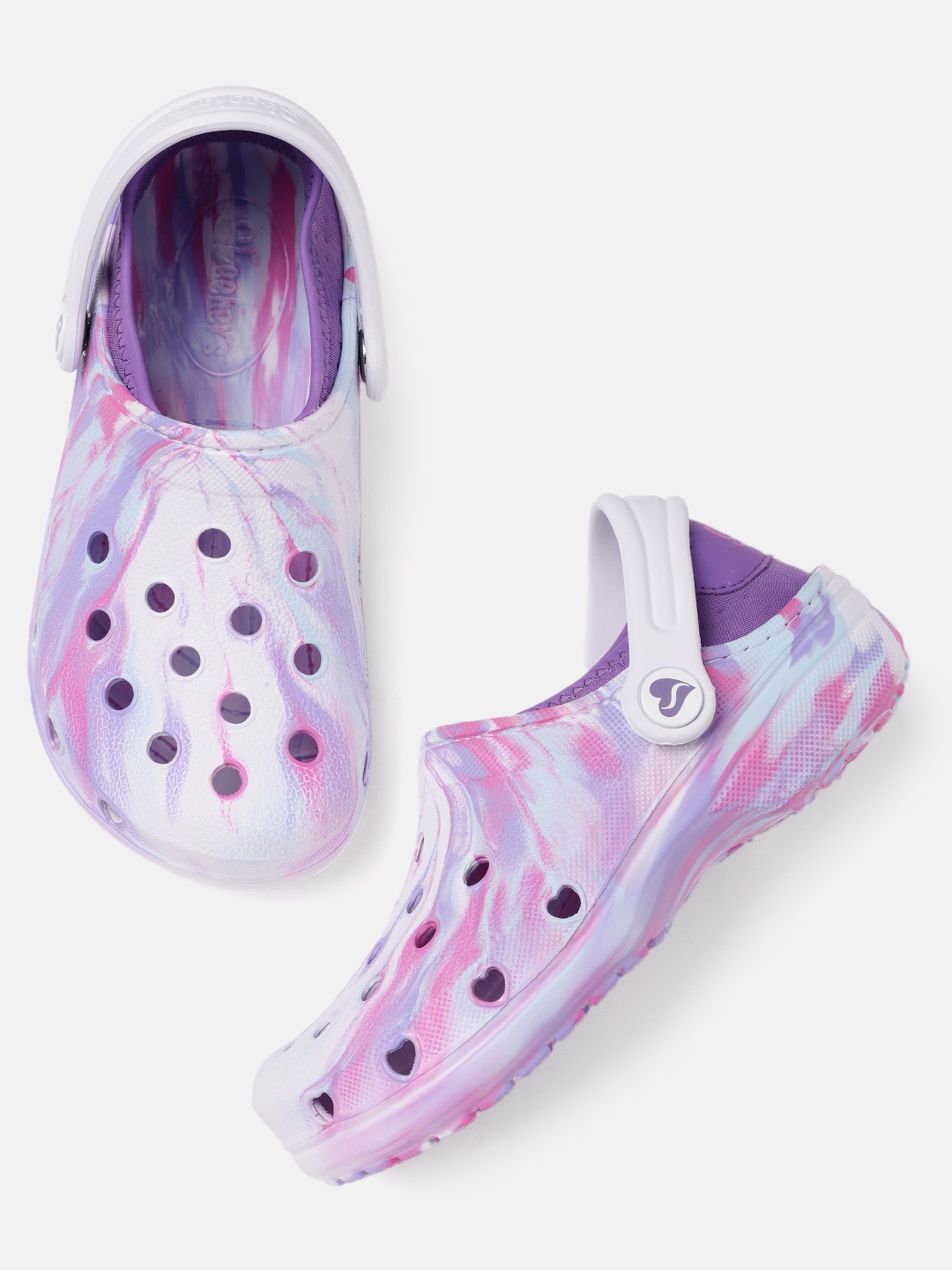 

Skechers Girls White & Purple Printed HEART CHARMER - LET'S GO PLAY Clogs