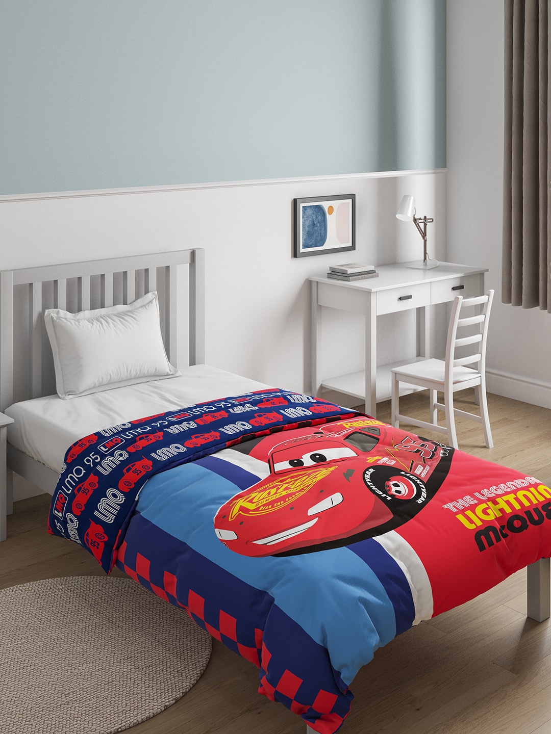 

DDecor Red & Navy Blue Cars Cartoon Characters Mild Winter 120 GSM Single Bed Quilt