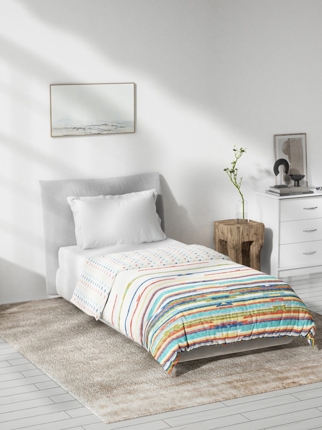 

DDecor White & Blue Striped Mild Winter 150 GSM Single Bed Dohar